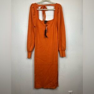 NWT House of Harlow 1960 XL Sweater Knit Pencil Ribbed Midi Dress Orange Square